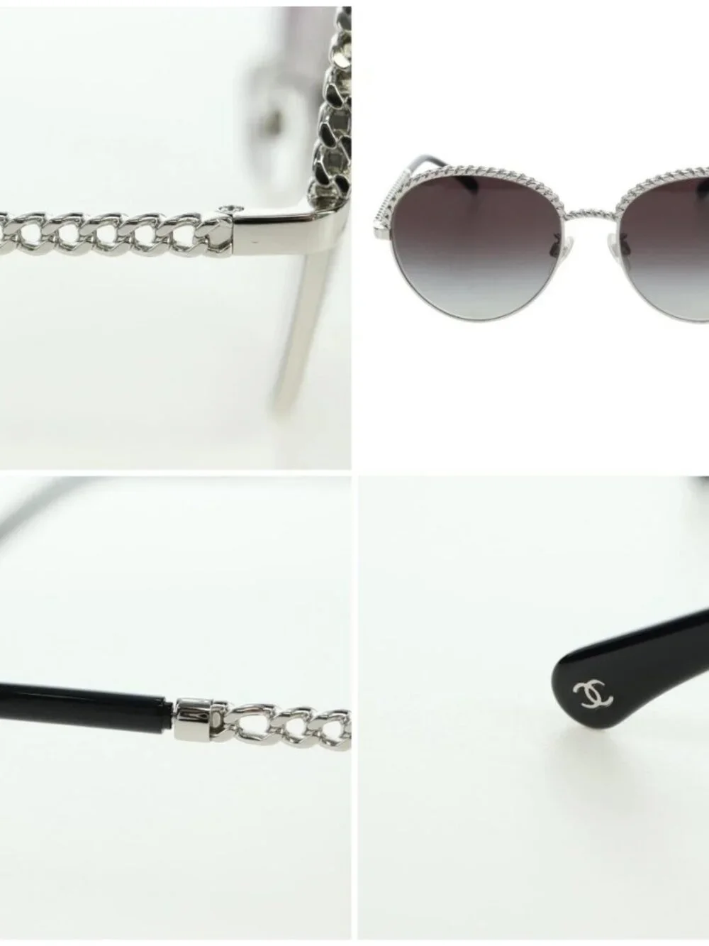 CHANEL Sunglasses metal Silver tone 4242 CC Auth 177100V